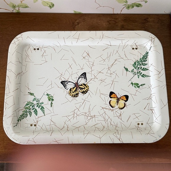 Vintage 70s Butterfly Fern Metal TV Lap Bed Tray with Foldable Legs - Picture 9 of 10